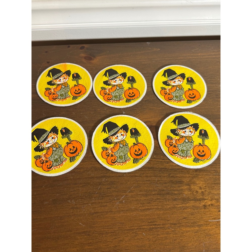 Vintage Halloween Scarecrow green jeans Coasters Set of 6 Decor